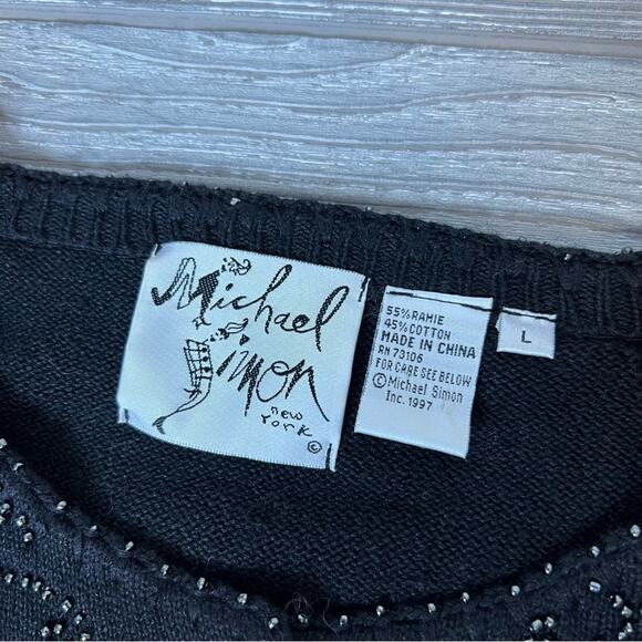 Michael Simon floral beaded cardigan sweater black sz L - Picture 5 of 5